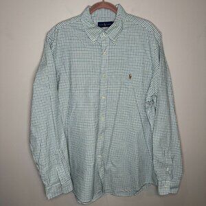 Polo Ralph Lauren Button Down Shirt Mens XL Green Brown Check Classic